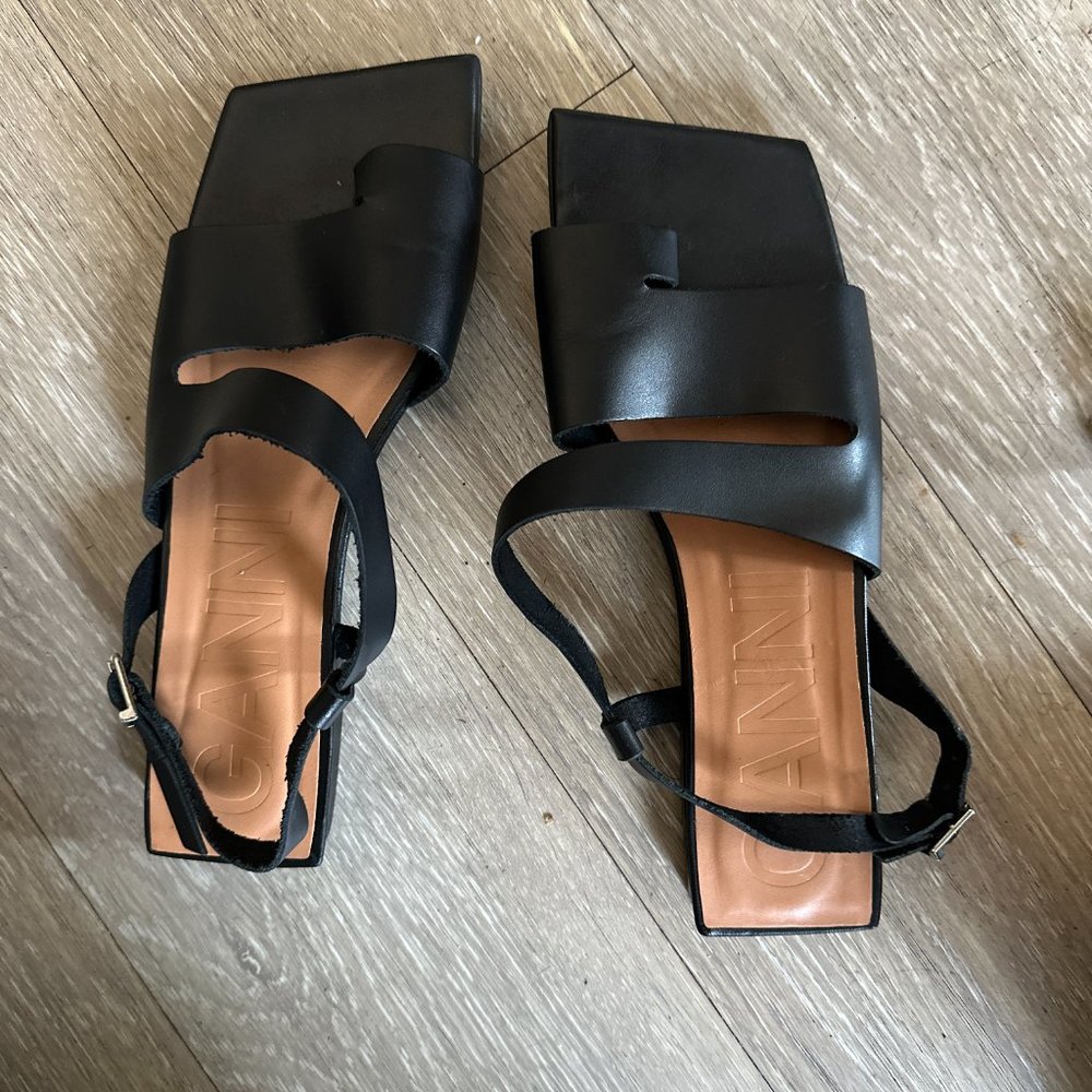 GANNI Sold Out Black Leather Cut Out Sandal